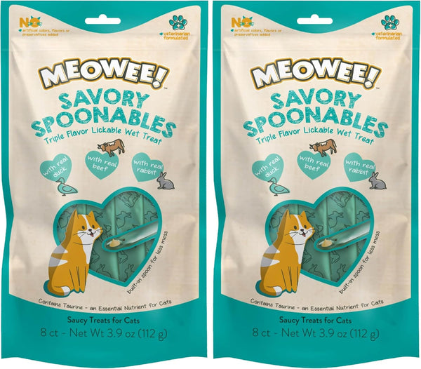 MEOWEE! Savory Spoonables Variety Pack, 12 Count Tube, Triple Flavor Squeezable Lickable Wet Treats for Cats with Built-In Spoon for Less Mess24