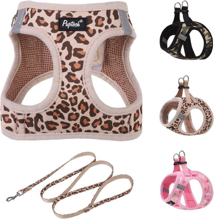 PUPTECK Dog Harness and Leash Set for Small Medium Dogs No Pull Step-In Soft Mesh Puppy Cat Vest Harnesses Reflective at Night, Green S11