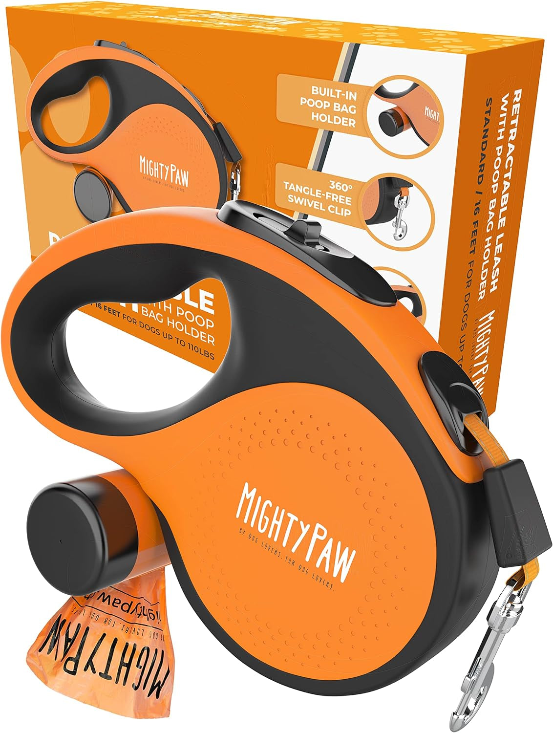 mighty-paw-retractable-dog-leash-2-0-16-ft-for-medium-dogs-heavy-duty-reflective-nylon-tape-tangle-free-swivel-clip-one-touch-quick-lock-brake-reflective-ring-anti-slip-handle