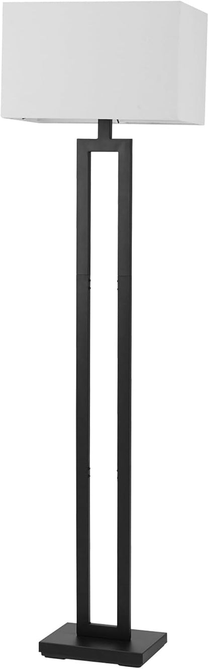 58" Matte Black Floor Lamp with White Linen Shade | On/Off Rotary Switch, Modern Standing Lamp for Living Room or Bedroom, Model 670461