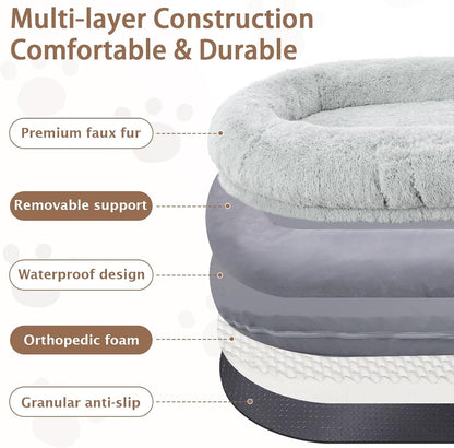 ROOMTEC Human Dog Bed, 71''X45''X12'' Size Fits Adult and Pet Washable Giant People Bed 10 CM Thick Memory Foam Large Oversize Pet Bed with Plump Pillow, Blanket, Strap - Grey3