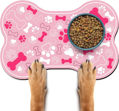 Dog & Cat Food Mat Bone Shaped Pet Feeding Mat Quick Absorb Water Bowl Placemat with Rubber Backing Indoor Floor Stain Resistant Pet Accessory Supplies (Light Pink Small, 12X18 Inches)2