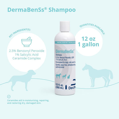 Dermabenss® Shampoo for Dogs, Cats and Horses, 12 Fl Oz | Gentle, Soap-Free, Antiseboerrhetic, Antimicrobial; 2.5% Benzoyl Peroxide, USP; 1% Salicylic Acid; Packaging May Vary2