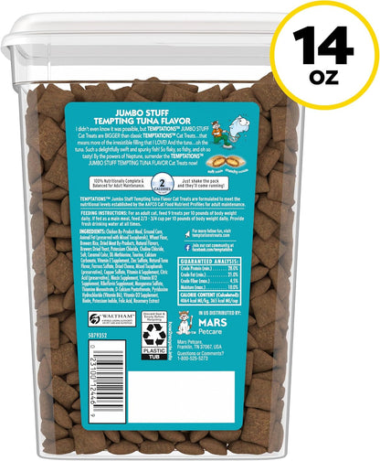 Temptations Jumbo Stuff Crunchy & Soft Cat Treats, Tuna, 14 Oz | Crunchy Outside, Soft Inside, under 2 Calories per Treat, Resealable Stay-Fresh Tub, 100% Complete & Balanced9