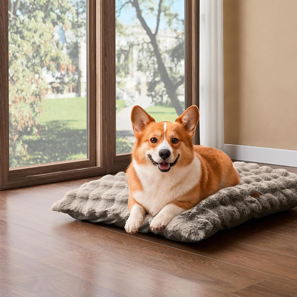 WDCOZY Fluffy Dog Crate Beds for Large Dog, Plush Faux Fur Kennel Pad with Removal Washable Cover, Soft Pet Mat for Sleeping & Ease Anxiety, Anti-Slip Bottom for Pet up to 90 Lbs, 41"X27", Beige10