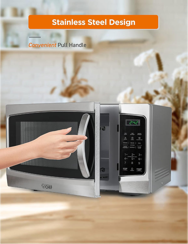 1.3 Cu. Ft. Countertop Microwave Oven, CHM13MS6, Stainless | Touch Controls with Digital LED Display, 1000W, 12.4” Turntable Plate, Push Button Door, 10 Power Levels2