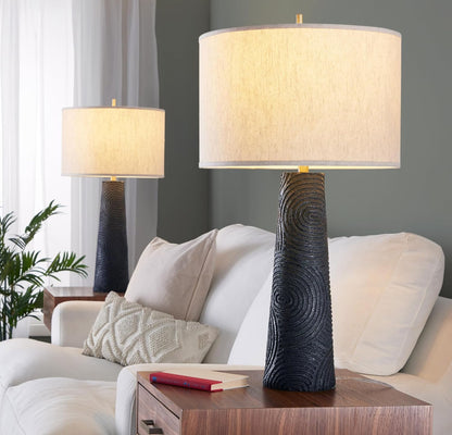 Kona 31" Contemporary Polyresin Table Lamp in Matte Black Polyresin, Modern Brass and Natural Linen Shade from Grandview Gallery Set of 22