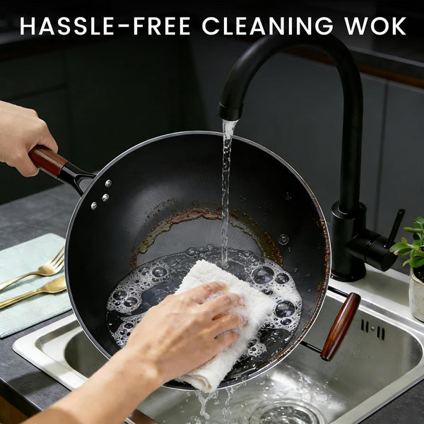 Carbon Steel Wok - 13" Woks & Stir-Fry Pans Nonstick, Wok with Lid, Fast Heat Conduction, Uniform Heat Conduction Flat Bottom Woks, Professional Chef Cookware5