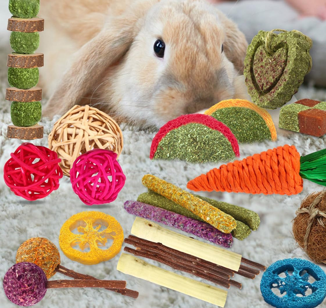 yixund-rabbit-guinea-pig-toys-natural-timothy-hay-apple-wood-sticks-for-teeth-care-handmade-for-hamster-bunny-chinchilla-27-pcs