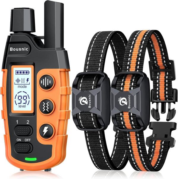 Bousnic Dog Shock Collar 2 Dogs (5-120Lbs) - 3300 Ft Waterproof Training Collar for Dogs Large Medium Small with Rechargeable Remote, Beep (1-8) Vibration (1-16) and Humane Shock (1-99) Modes10