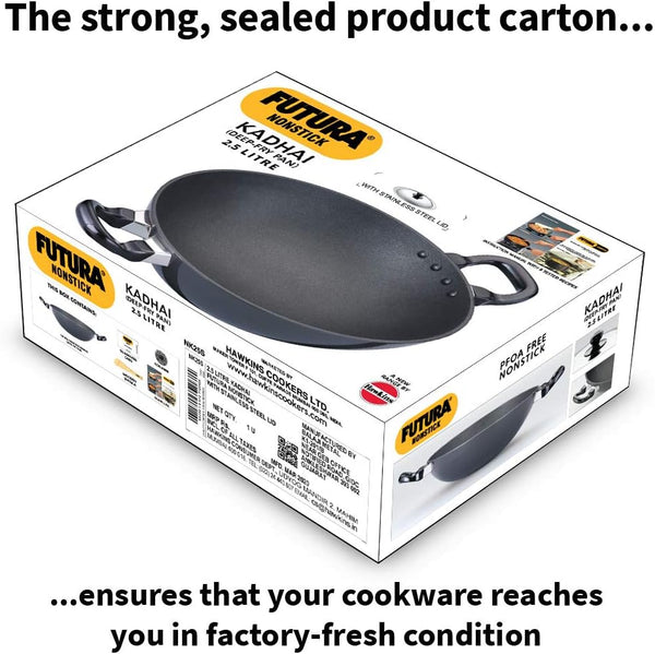 Futura Nonstick Kadhai 2.5 L, 26 Cm, 3.25 Mm with SS Lid (Black)6