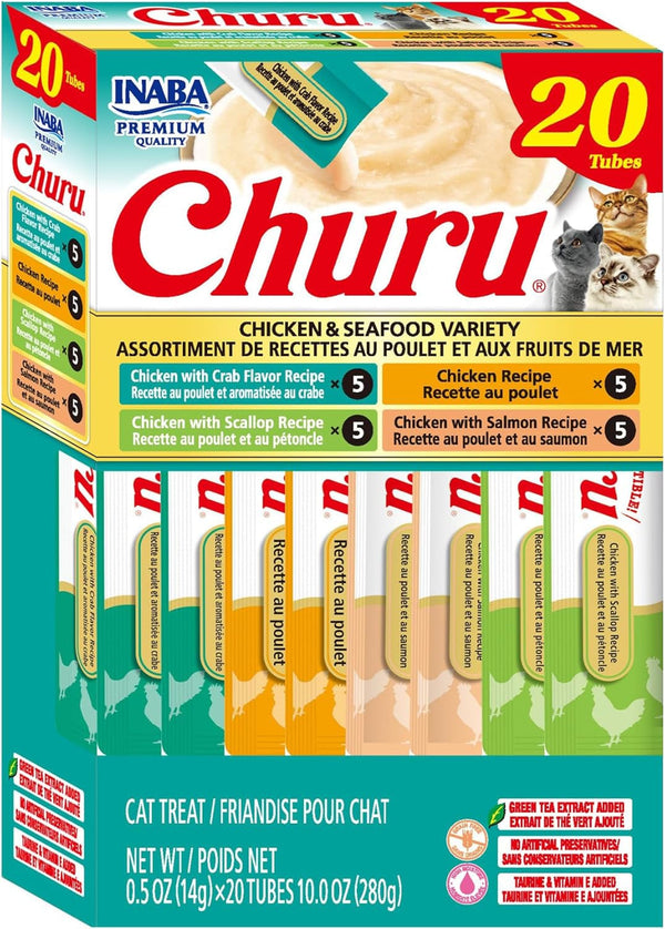 INABA Churu Cat Treats, Lickable, Squeezable Creamy Purée Cat Treat with Green Tea Extract & Taurine, 0.5 Ounces Each Tube, 50 Tubes, Tuna & Chicken Variety23