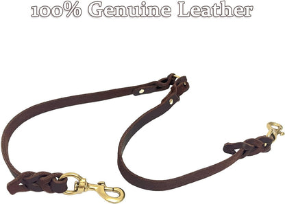Genuine Leather Braided Coupler for Dog Leash,Leather Dog Leash for Walking Two Dogs, Multipurpose, Can Be Used as Safety Seatbelt Leash in Car, Backup Clip for Dog Harness2