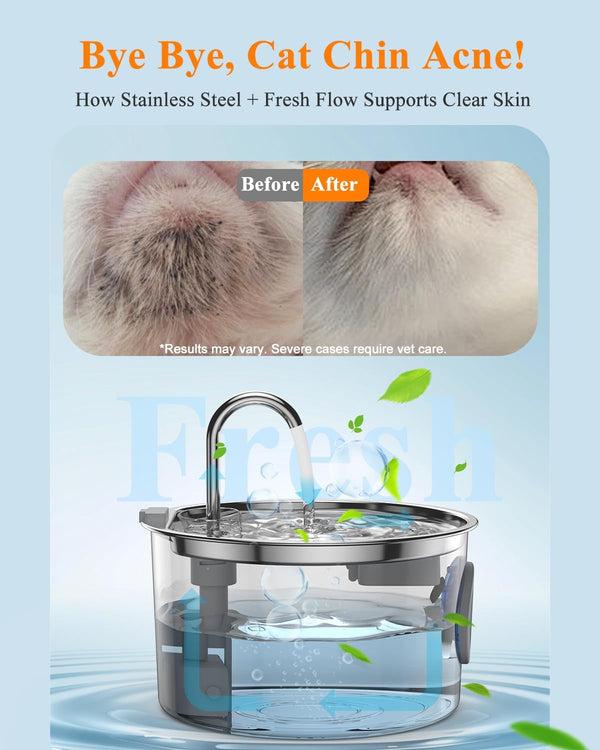 Cat Water Fountain Stainless Steel [3.2L/108Oz] Large Capacity Automatic Water Dispenser for Cats Indoor with 3 Filters Kit, LED Water Level Window, Easy to Clean, Ideal for Cats Dogs Multi-Pet Home3