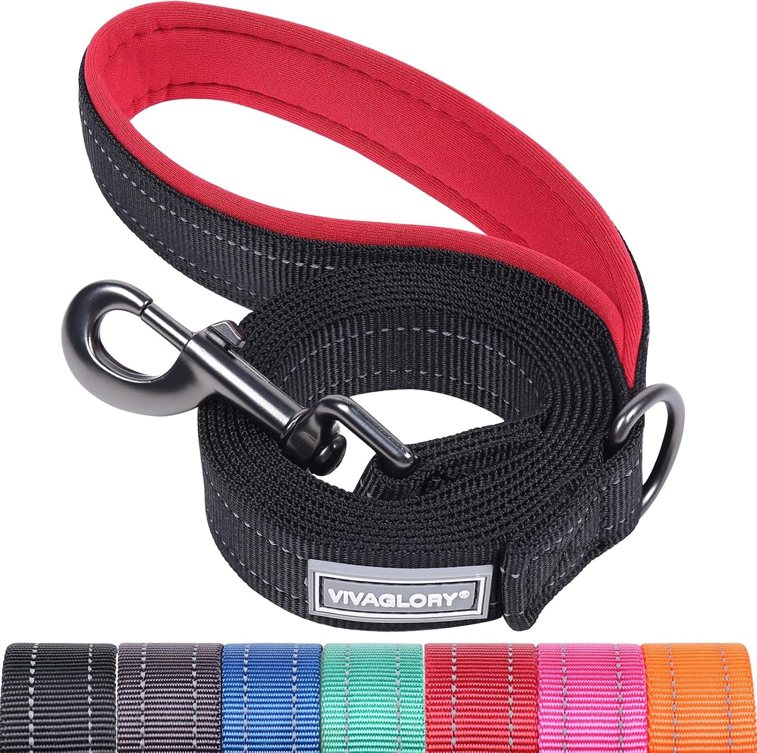 vivaglory-dog-leash-puppy-leash-for-collar-3ft-x-1in-black-with-soft-padded-handle-for-training-walking-heavy-duty-double-layer-nylon-pet-puppy