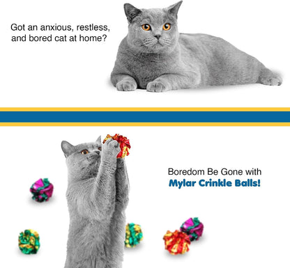 Sungrow Cat Crinkle Balls, Shiny, Mylar Crinkler, Stress-Relief Toy for Kittens, Interactive & Engaging, Keeps Grown-Up Cats Active, Encourages Multi-Cat Play, Provides Endless Entertainment, 6 Pcs6