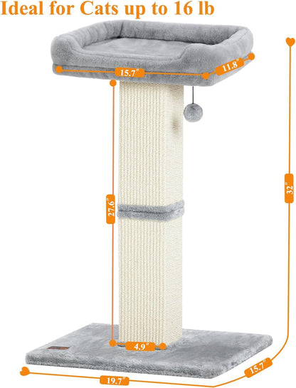 Karolpar 32" Cat Scratching Post for Indoor Cats, Sisal Cat Scratcher with Plush Perch, Large Scratch Post with Bed, Removable Cover, Sisal Fabric,Light Grey | Natural Sisal Cat Scratcher Tower, Large Scratch Post with Bed, Cat Tree with Removable Cover6