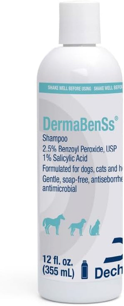 Dermabenss® Shampoo for Dogs, Cats and Horses, 12 Fl Oz | Gentle, Soap-Free, Antiseboerrhetic, Antimicrobial; 2.5% Benzoyl Peroxide, USP; 1% Salicylic Acid; Packaging May Vary1