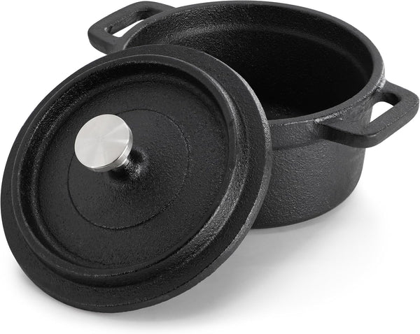 Megachef Cast Iron 8 Ounce Mini Dutch Oven with Wood Tray, Cookware, Bakeware, Serveware (6 Piece)3