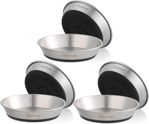 Cat Bowls, 2 Pcs Stainless Steel Cat Bowls for Food and Water, Whisker Fatigue Shallow Non-Slip Dishes Plates for Small Dog Puppies Cats8