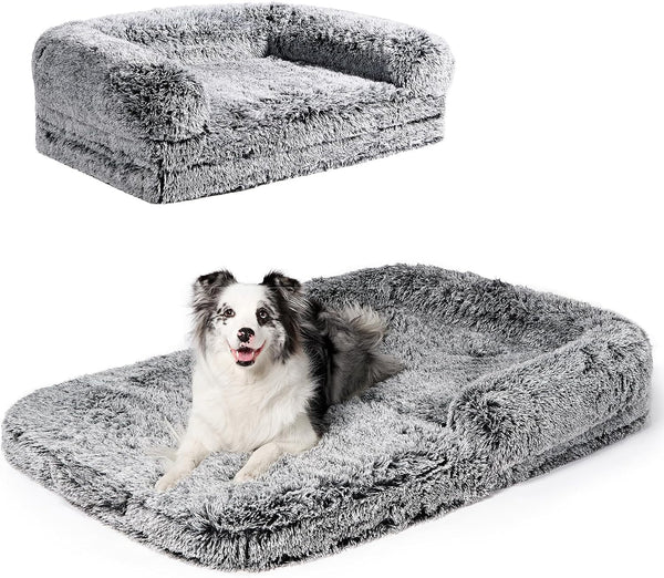 EHEYCIGA Foldable XXL Dog Bed Memory Foam-46X34X6.5", Fluffy Cover, Grey16