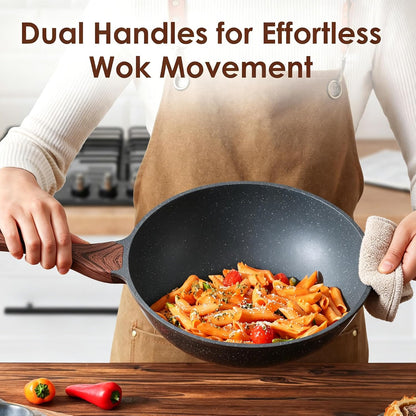 Nonstick Wok Pan with Lid 11Inch, Healthy Stir-Fry Pan Chef'S Pan | Induction Cookware, Swiss Granite Coating, Even & Fast Heating, Non Stick Frying Pan Skillet, Stay-Cool Handle, PFOA Free8