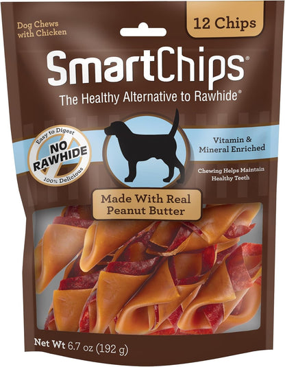 Smartbones Smartchips Rawhide-Free Dog Treat, Real Peanut Butter, 12 Count | with Real Peanut Butter & Chicken, Easy to Digest Chew, Vitamin & Mineral Enriched, Supports Dental Health, for Small Dogs1
