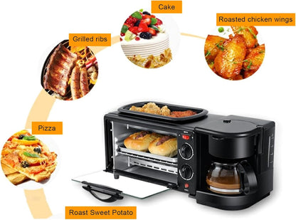 Breakfast Station, 3 in 1 Toaster Oven ＆ Coffee Maker, Large Capacity Versatile Breakfast Maker with 100°C-230°C Adjustable Temperature and 60Min Timer, for Apartments Kitchen2