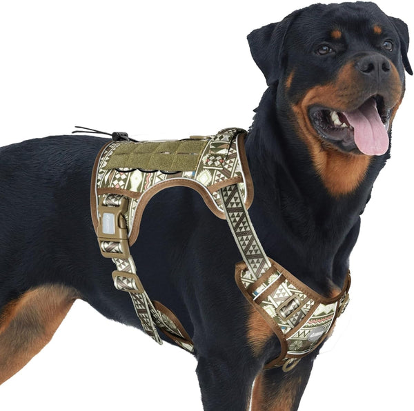Auroth Tactical Dog Harness for Large Dogs No Pull Adjustable Pet Harness Reflective K9 Working Training Easy Control Pet Vest Military Service Dog Harnesses Army Yellow L58