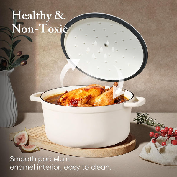 7QT White Enameled Cast Iron Dutch Oven Pot with Lid | Sourdough Bread Baking, Braising, Stews, Roasting, Healthy & Non-Toxic, Dual Handles, Oven Safe up to 500° F4