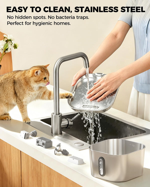 Cat Water Fountain Stainless Steel 74Oz/2.2L with 3 Filters & 3 Sponges | Indoor Pet Water Dispenser-Automatic Silent Small Dog Fountains for Drinking-Auto Metal Watering Bowls-Gifts for Kitty Animal3