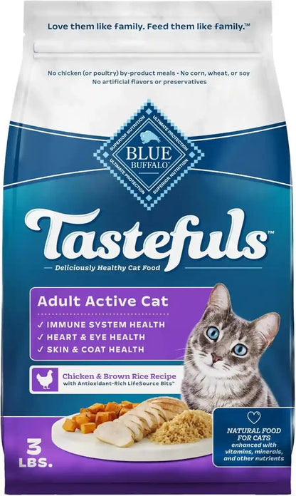 Blue Buffalo Tastefuls Active Cat Dry Cat Food, Made in the USA with Natural Ingredients, Chicken & Brown Rice Recipe, 3-Lb. Resealable Bag1