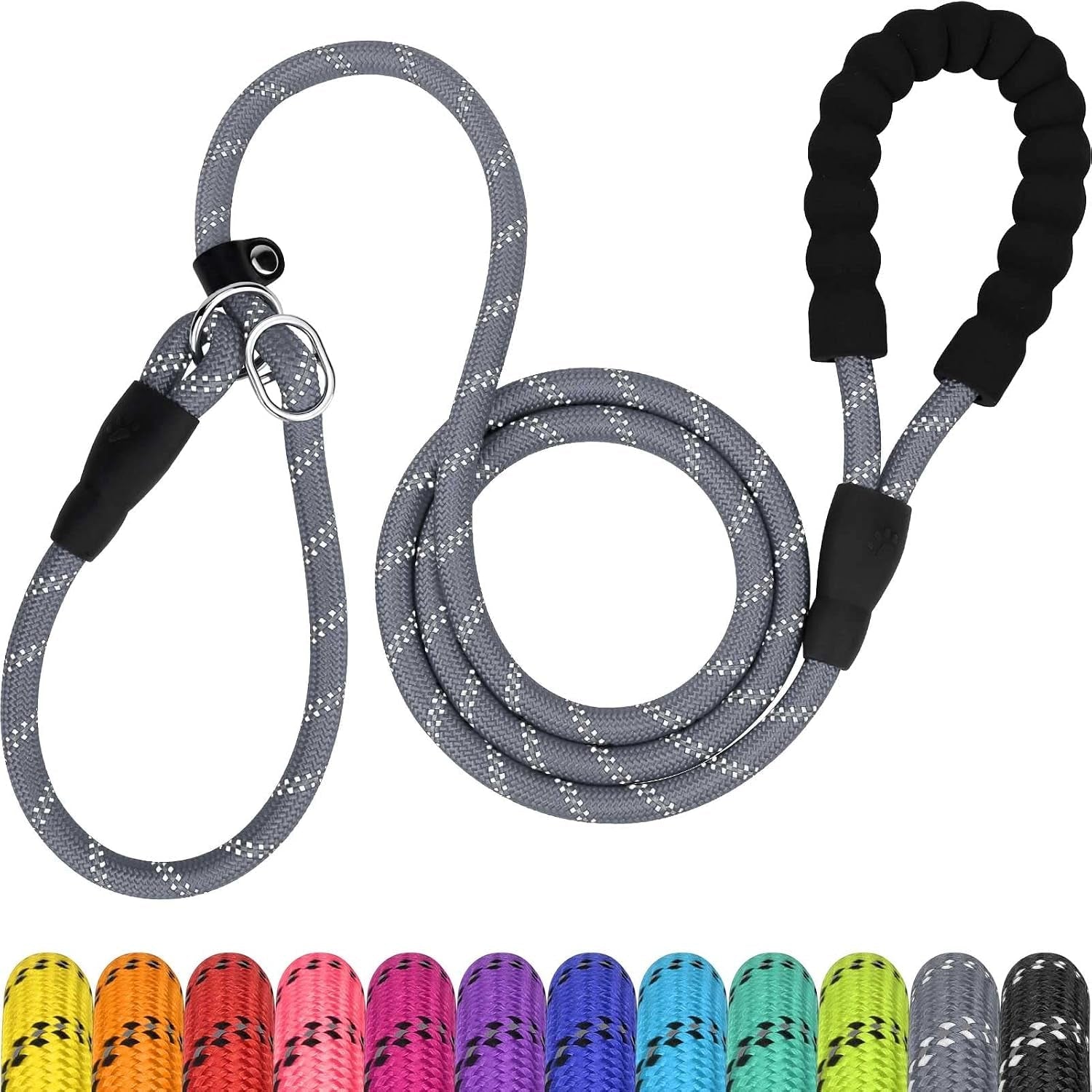 tagme-slip-lead-for-dogs-no-pull-training-leash-padded-handle-hot-pink-braided-climbing-rope-reflective-stitching-6-ft-fits-small-to-large-dogs-up-to-250-lbs-cushioned-grip-no-leash-burn