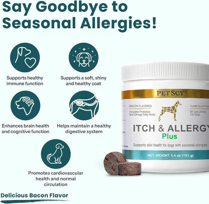 Itch & Allergy plus Dog Allergy Chews for Itchy Skin, Ears & Paws | Colostrum, Probiotics & Quercetin | Dog Allergy Relief for Skin Redness, Hair Loss, Immunity and Digestive Health - 60 Chews2