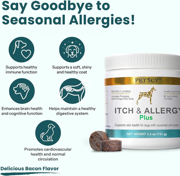 Itch & Allergy plus Dog Allergy Chews for Itchy Skin, Ears & Paws | Colostrum, Probiotics & Quercetin | Dog Allergy Relief for Skin Redness, Hair Loss, Immunity and Digestive Health - 60 Chews2