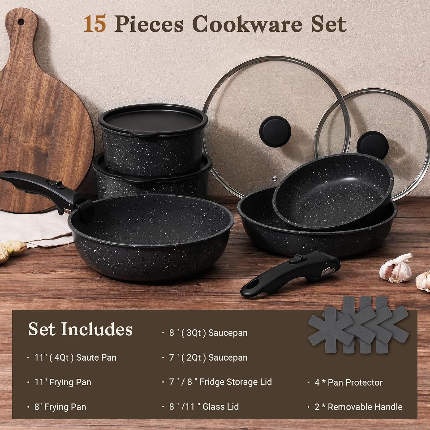 15pcs-pots-and-pans-set-non-stick-detachable-handle-induction-nonstick-black-aluminum-granite-coating-induction-ready-rv-kitchen-stackable-design-space-saving-for-small-kitchens