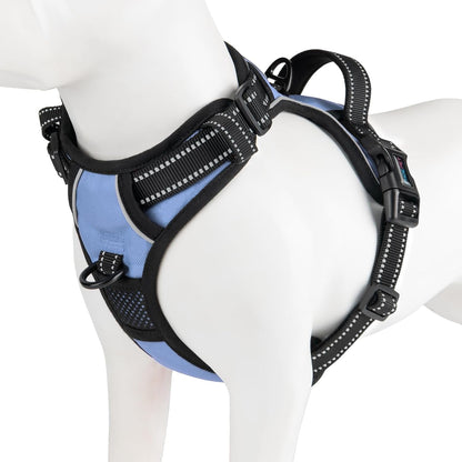 PHOEPET No Pull Dog Harness Medium Reflective Front Clip Vest with Handle, Adjustable 2 Metal Rings 2 Buckles(M, Grey)13