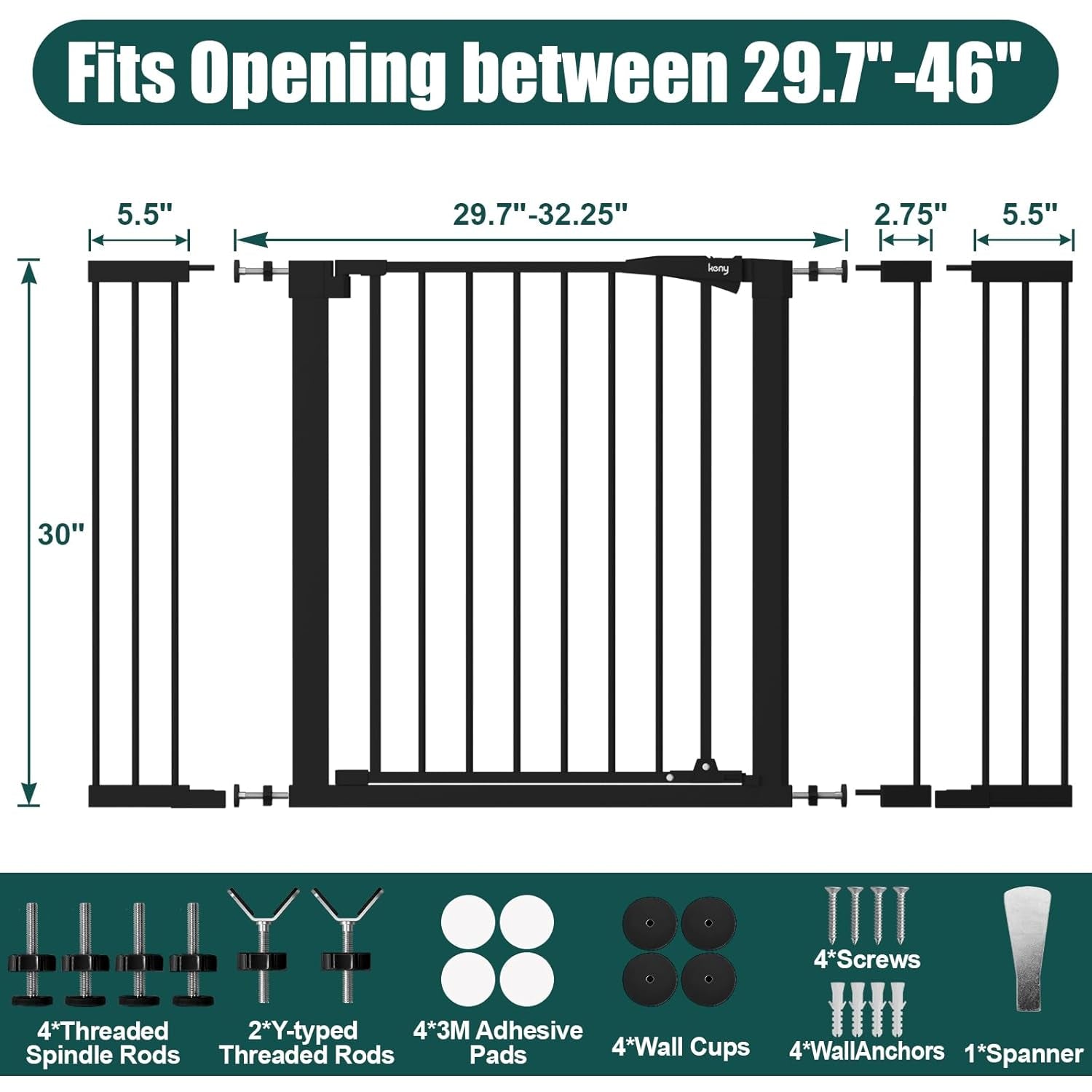 keny-29-7-46-baby-gate-for-stairs-auto-close-dog-gates-for-doorways-pressured-mounted-no-drilling-pet-gate-extra-wide-one-hand-opening-dual-lock-stair-gate-indoor-kids-necessities-black