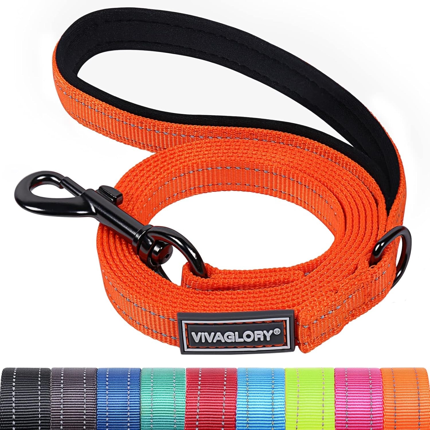 vivaglory-dog-leash-puppy-leash-for-collar-3ft-x-1in-black-with-soft-padded-handle-for-training-walking-heavy-duty-double-layer-nylon-pet-puppy