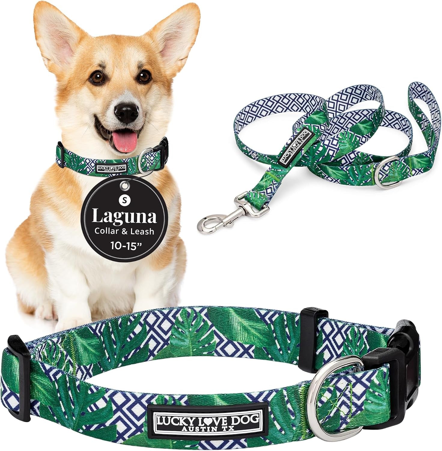 lucky-love-dog-easy-click-buckle-dog-collar-with-leash-set-combo-durable-comfortable-for-male-female-dogs-pet-collar-for-medium-dogs-secure-fit-blackbird-combo-medium