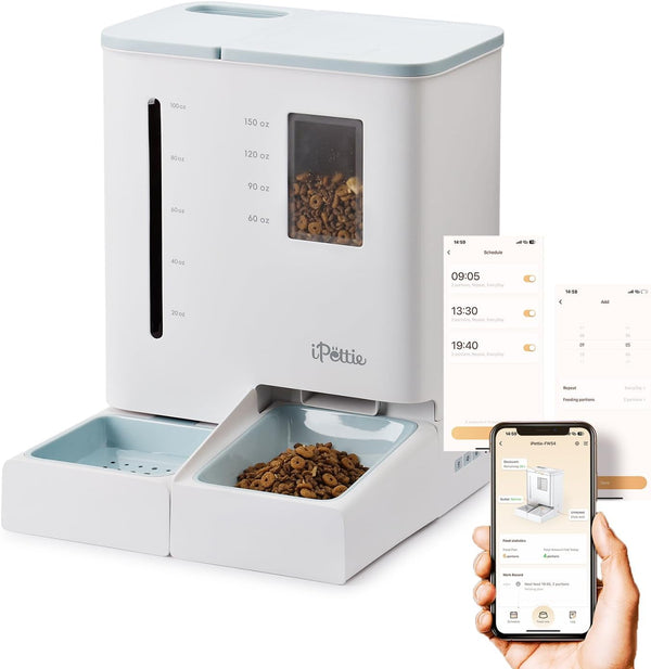 Ipettie Camera Automatic Cat Feeder and Water Dispenser, 5G/2.4Ghz Wifi | 2K HD Video, Night Vision, APP Scheduling & Alerts, 1 Filter Included, 300Oz Large Capacity for 2 Weeks, FW54 Camera Version9