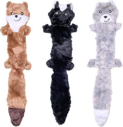 Zippypaws Skinny Peltz - No Stuffing Dog Toy Pack to Keep Them Busy, for Medium and Large Dogs, Squeaky Pet Toys, Unstuffed Chew Toys, Soft Plush Variety Pack, Fox, Raccoon, and Squirrel - 18"9