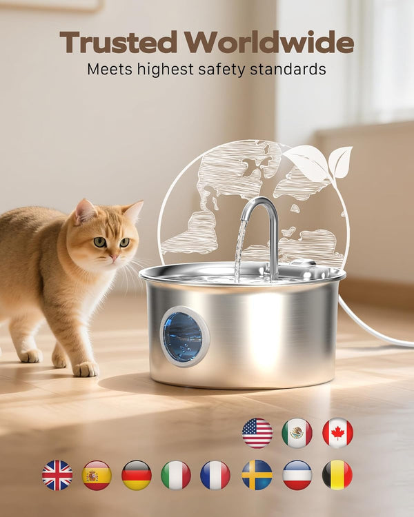 Cat Water Fountain Stainless Steel: Cat Fountain for Drinking - 88Oz/2.6L Pet Water Fountain for Cats Indoor - Quiet Cats Water Bowl Dispenser - Pets Feeding & Watering Supplies - for Small Animals9