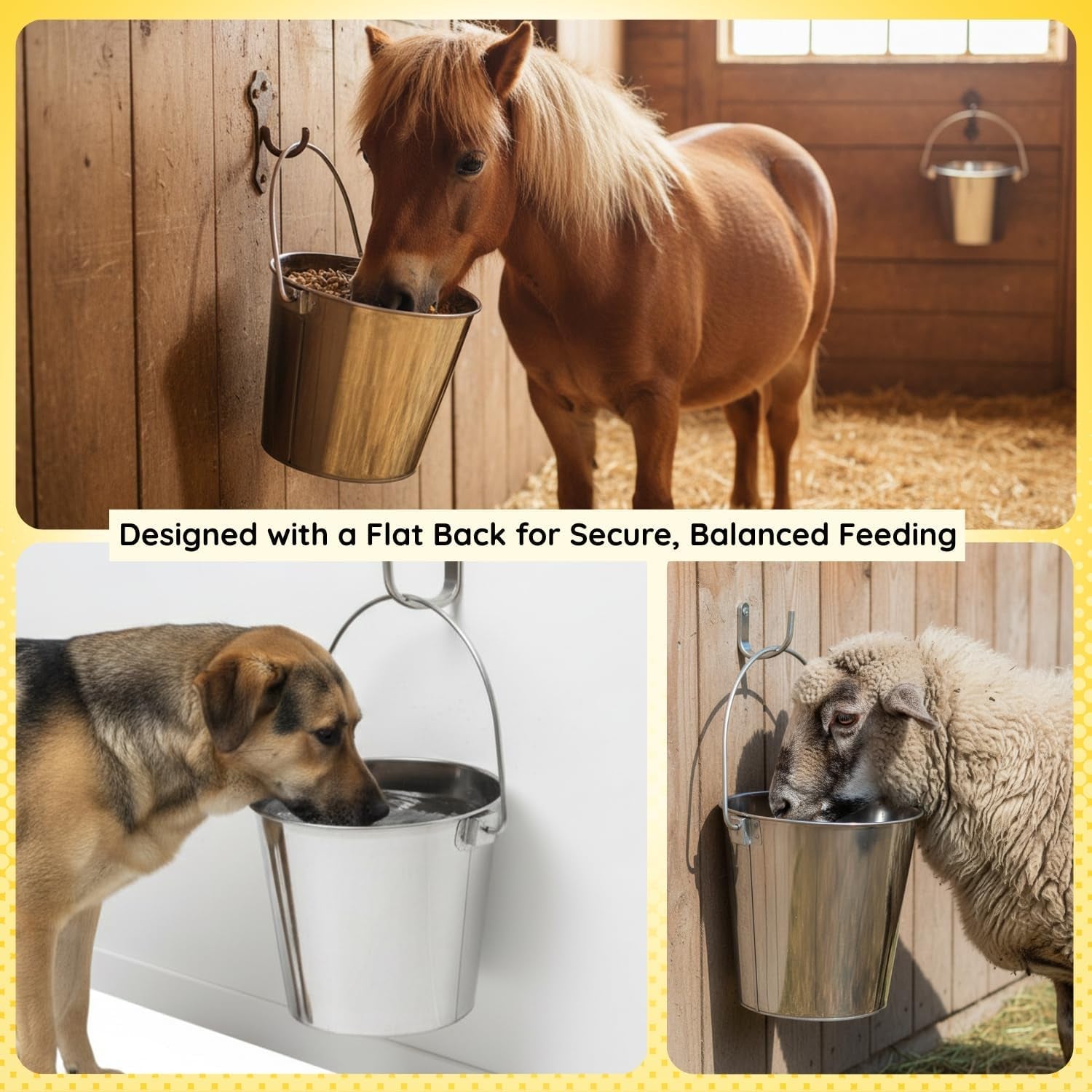 9-quart-stainless-steel-flat-side-bucket-2-25-gal-durable-heavy-duty-food-water-feeding-pails-for-dog-goat-sheep-horse-fits-kennel-cage-critter-crate-hanging-pet-pail-multipurpose