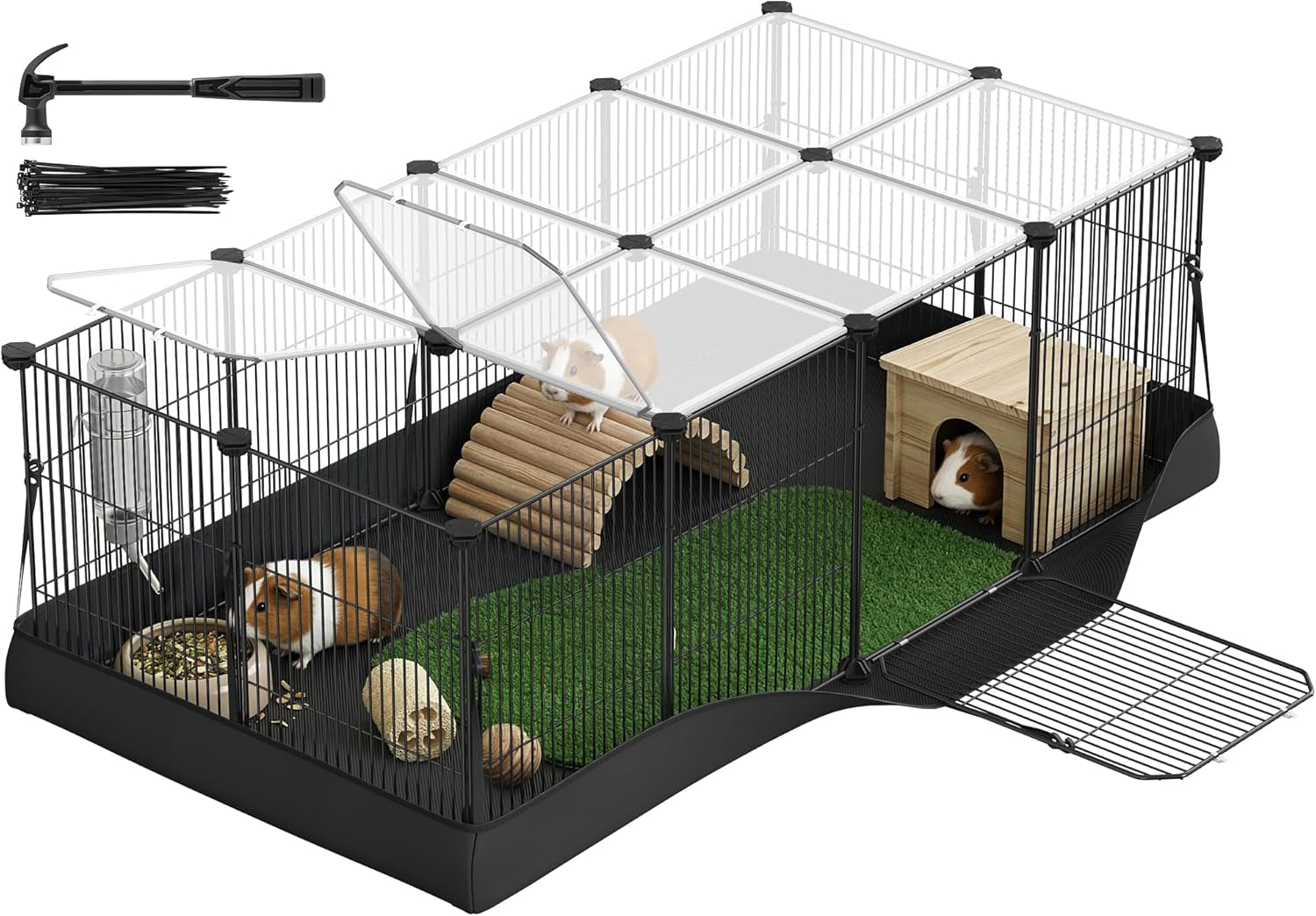 songmics-20-panels-pet-playpen-with-floor-small-animal-playpen-pet-fence-indoor-diy-plastic-enclosure-for-guinea-pigs-bunny-hamsters-hedgehogs-49-2-x-24-8-x-16-5-inches-white-ulpc001w01