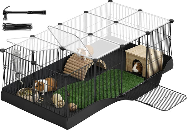 SONGMICS 20 Panels Pet Playpen with Floor, Small Animal Playpen, Pet Fence Indoor, DIY Plastic Enclosure for Guinea Pigs, Bunny, Hamsters, Hedgehogs, 49.2 X 24.8 X 16.5 Inches, White ULPC001W0113