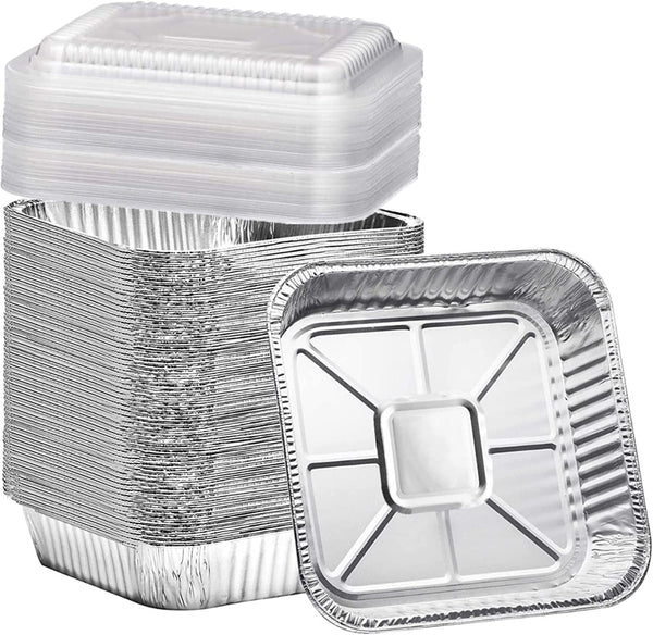 (35 Pack) 8X8 Aluminum Pans with Clear Plastic Lids - Square Baking Cake Pans - Foil Pans with Lids - Disposable Food Containers Great for Cooking, Heating, Storing, Prepping Food1