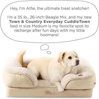 Town & Country Everyday Cuddletown Comfy Solid Bolster Sofa Pet Bed, Supportive & Calming Egg Crate Foam, Non-Slip Bottom, Machine Washable Cover, Grey, Medium 28"X23"X8"9
