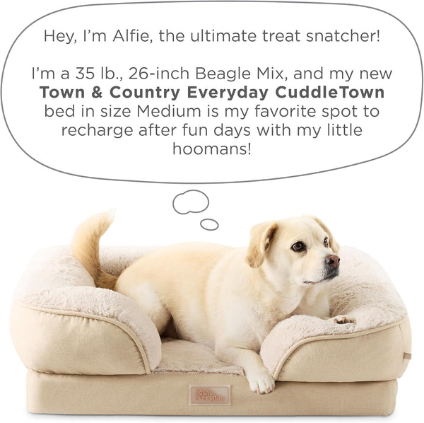 Town & Country Everyday Cuddletown Comfy Solid Bolster Sofa Pet Bed, Supportive & Calming Egg Crate Foam, Non-Slip Bottom, Machine Washable Cover, Grey, Medium 28"X23"X8"9