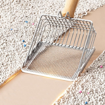 2-In-1 Cat Litter Shovel Wood Handle Metal with Hook Portable Stainless Steel Cat Dog Habitats Litter Scoops Pet Cleaning Tool,27X13Cm6